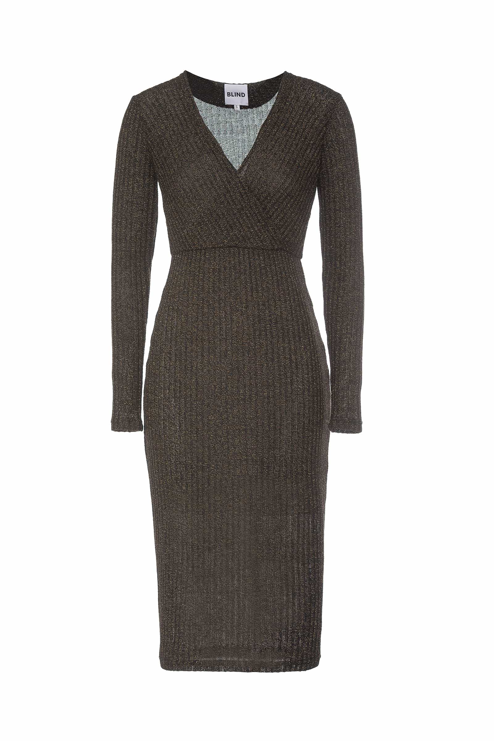 Knitted dress with wraparound lurex thread on the chest